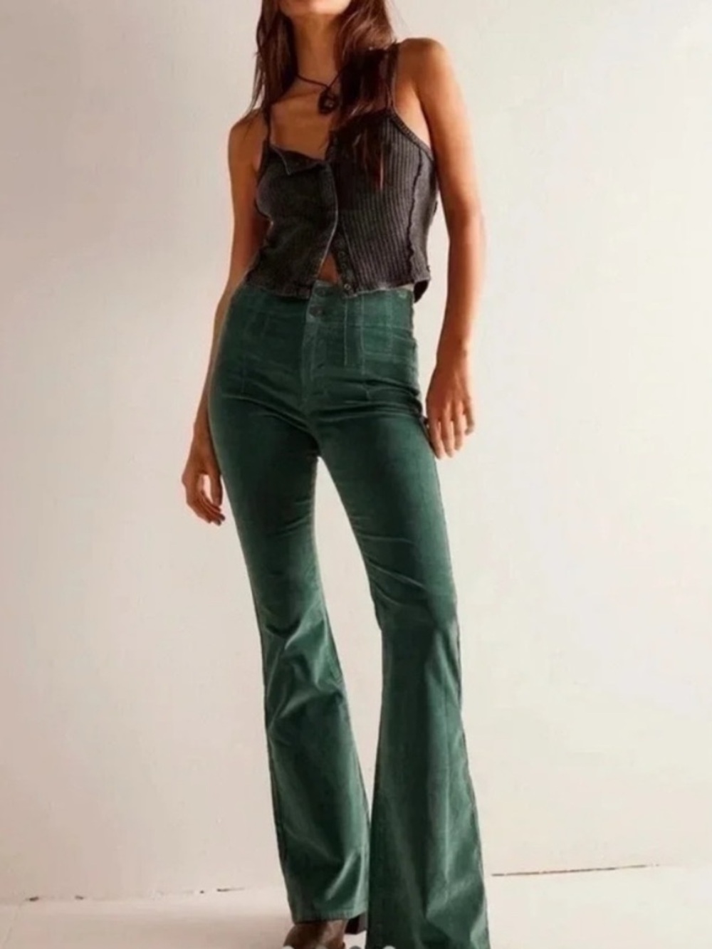 We The Free Jayde Cord High Rise Corduroy Flare Pant, Green size 32